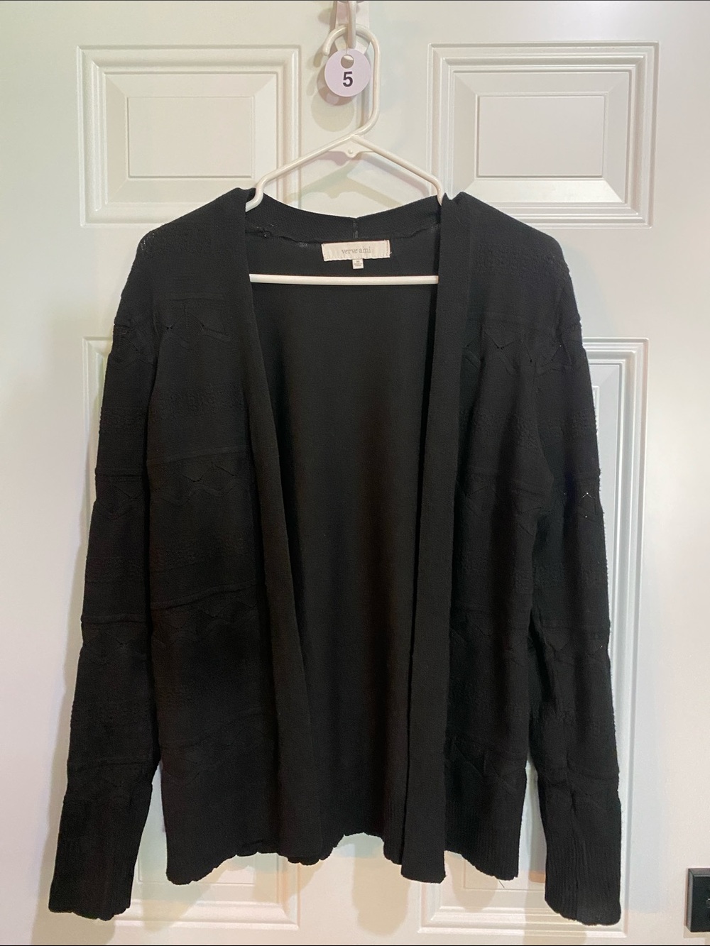 Verve Ami Black Open-Front Knit Cardigan